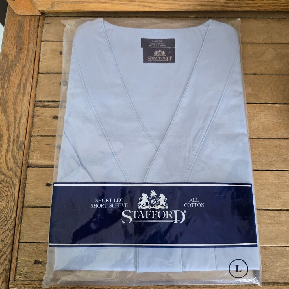 Stafford 2 Piece Pajama Set Blue Short Sleeve Short Leg Mens Size L Cotton Vtg